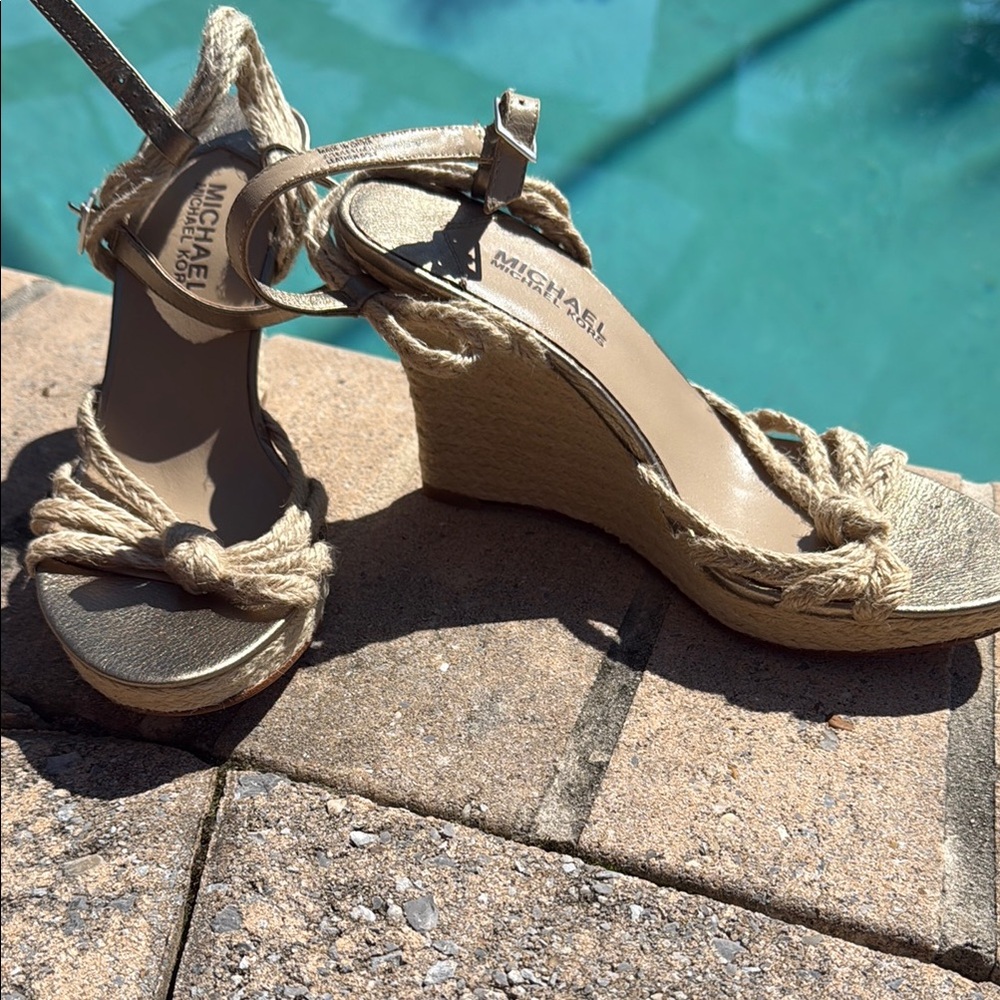 Michael Kors Tan Wedge Shoes with Straps